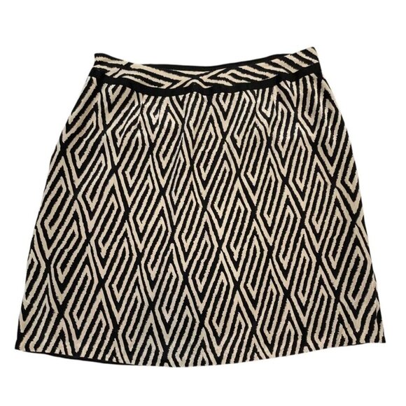 Ann Taylor Petite 12P Silk Geometric A-Line Skirt Black Cream - Picture 3 of 5